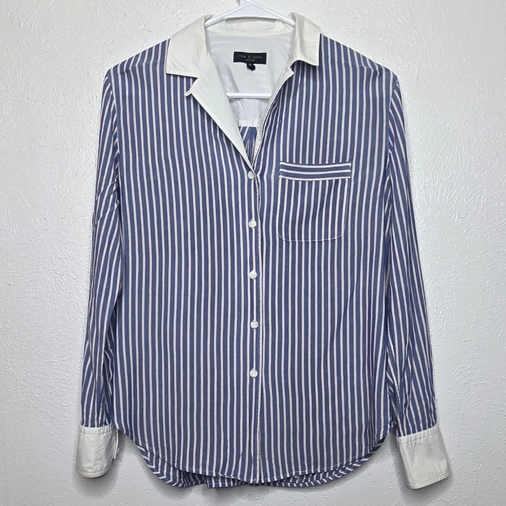 Rag & Bone Amelia Striped Pajama Shirt Blue & White Button-Up Women's Size Small - Picture 4 of 15